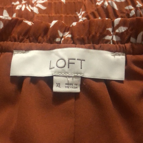 Loft burnt orange long sleeve elastic waistband floral maxi dress, XL - Picture 7 of 9